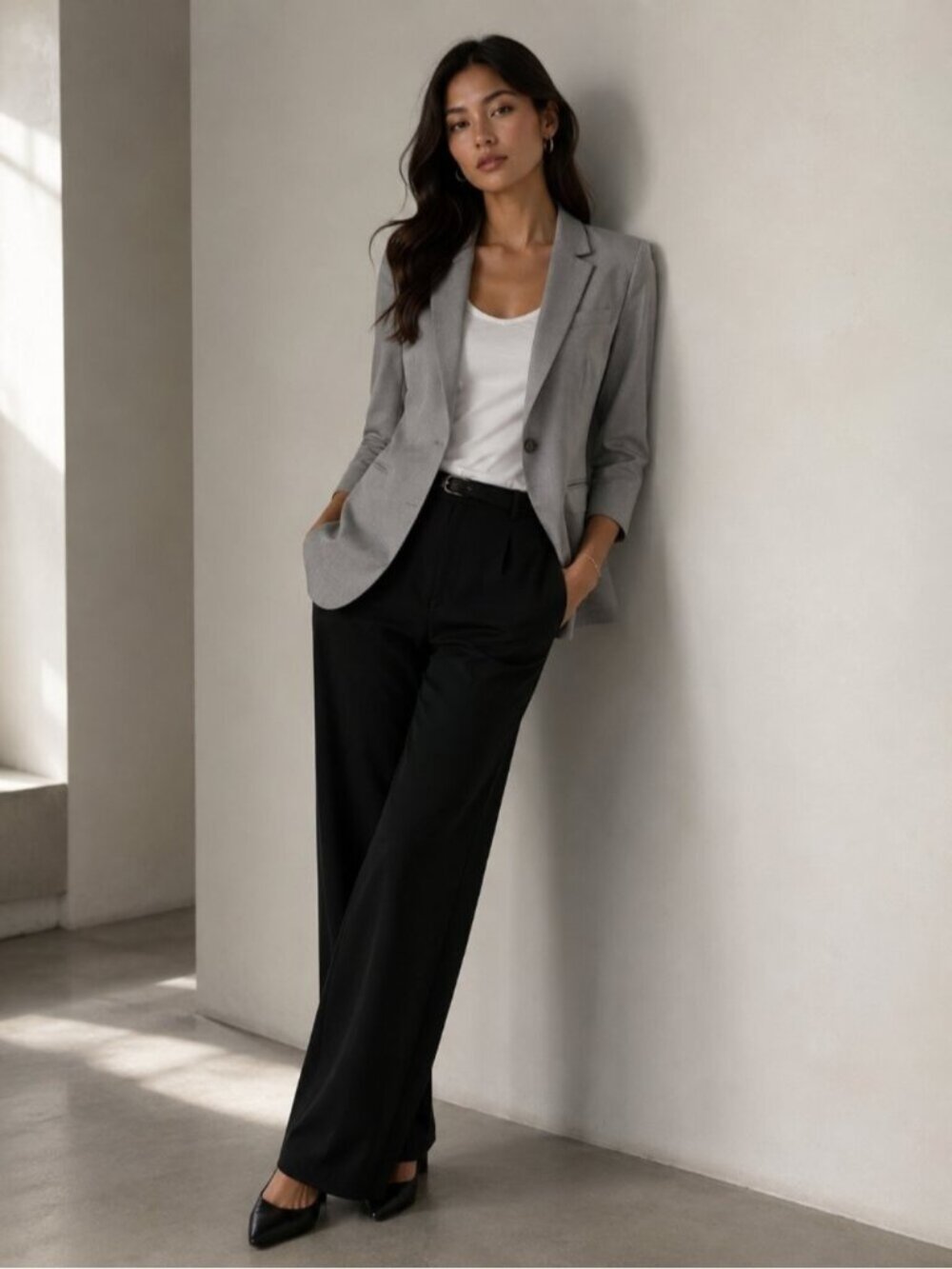 Babaton Aritzia Gray Wool Blend Tailored Blazer | Office Siren Quiet Luxury 0016